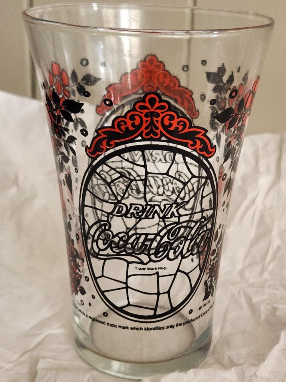 Vintage 1970s Coca-Cola "Tiffany Style" Stained Glass Flower & Butterfly Tumbler